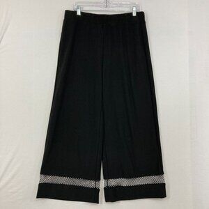 Vecceli Italy Large Black Embellished Wide Leg Stretch Pull-on Pants